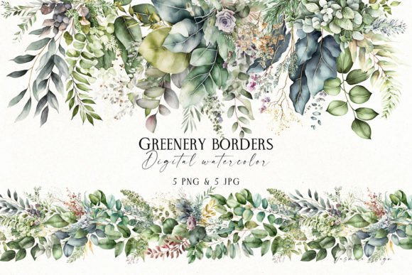 Download Watercolor Greenery Borders - Border Collection