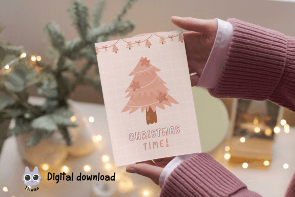 Download Pink Christmas Card Retro Print Template - Print template Collection