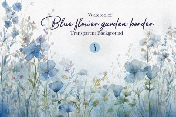 Download Watercolor Blue Flower Garden Border PNG - Border Collection
