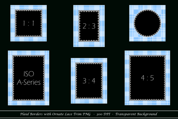 Download Blue Plaid Border with Ornate Lace Trim - Border Collection