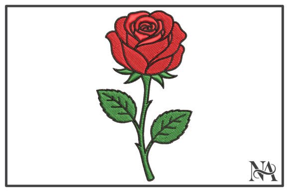 Download Classic Red Rose Stem Embroidery Design - Design Collection