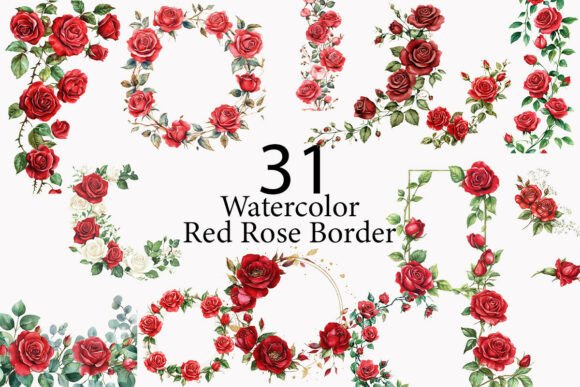 Download Red Rose Border Watercolor Clipart  - Border Collection