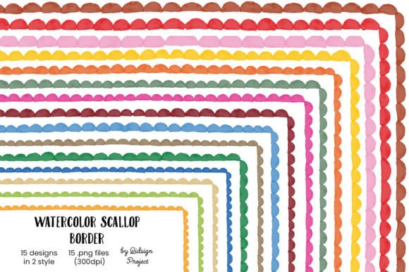 Download 15 Watercolor Scallop Border, Decorative - Border Collection