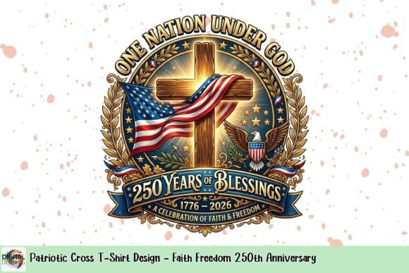 Download Patriotic Cross T-Shirt Design - Faith Freedom 250th Anniversary - Anniversary Collection