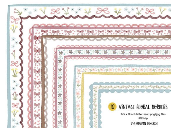 Download Vintage Floral Border Watercolor PNG - Border Collection