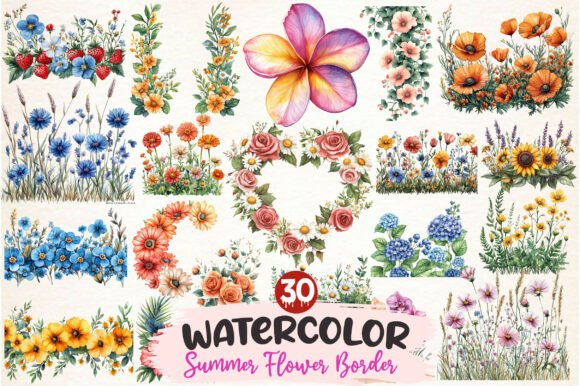 Download Watercolor Summer Flower Border Clipart - Border Collection
