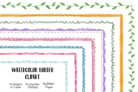 Download 15 Doodle Watercolor Border Vol. 2 - Border Collection