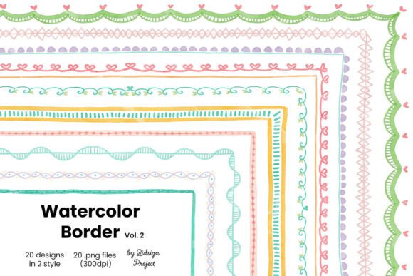 Download 20 Doodle Watercolor Border, Decorative - Border Collection